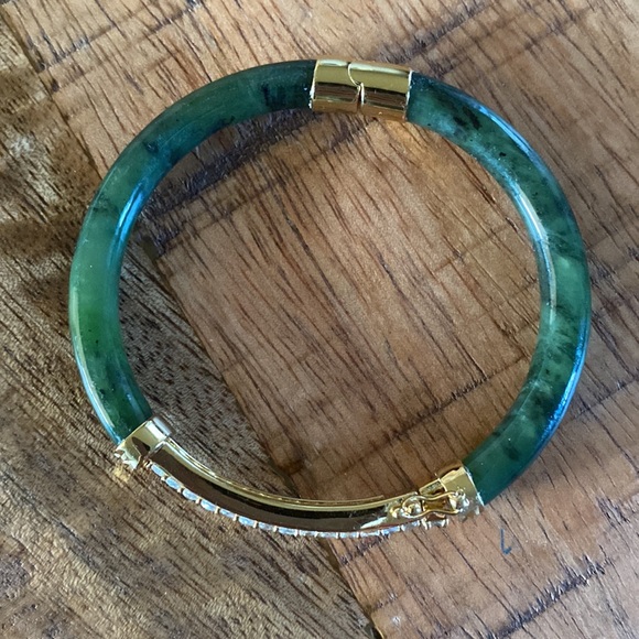 HSN Jade of Yesteryear Nephrite Jade & Cubic Zirconia Hinged Bracelet - Picture 4 of 6